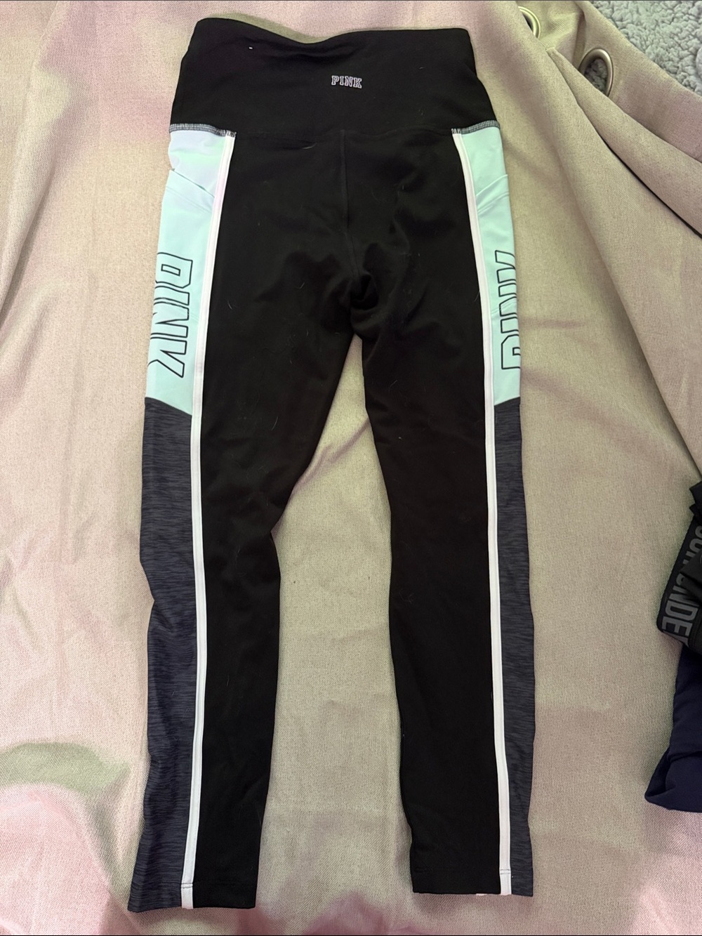 PINK Victoria's Secret Black Leggings with Mint Panels